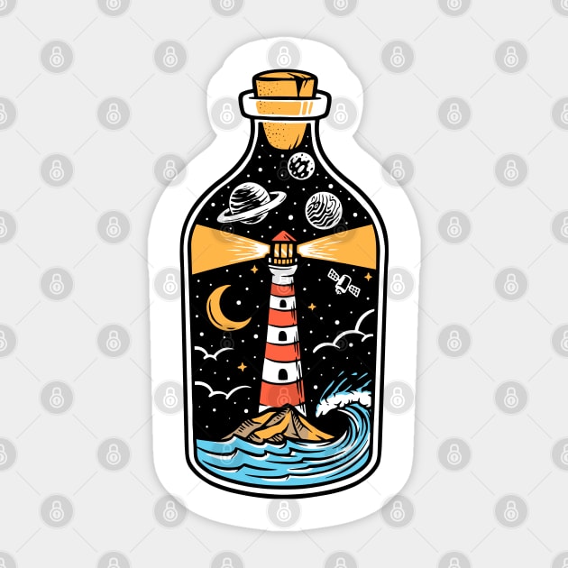 lighthouse in a bottle illustration Sticker by sharukhdesign